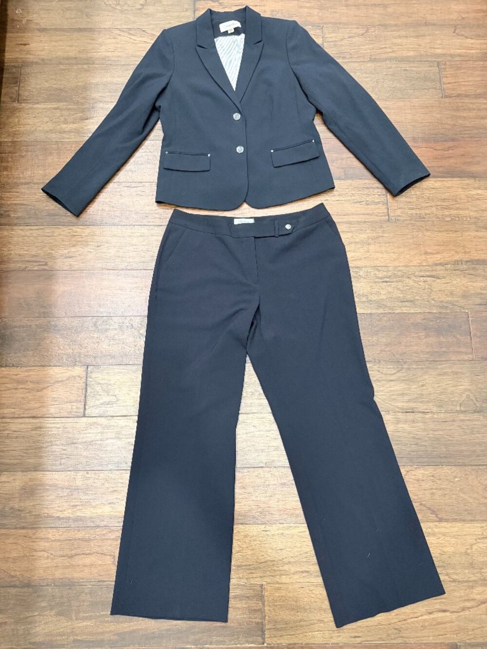 Calvin Klein 2 Pc Navy Blue Pant Suit Women’s 12P Petite Stretch Career Office